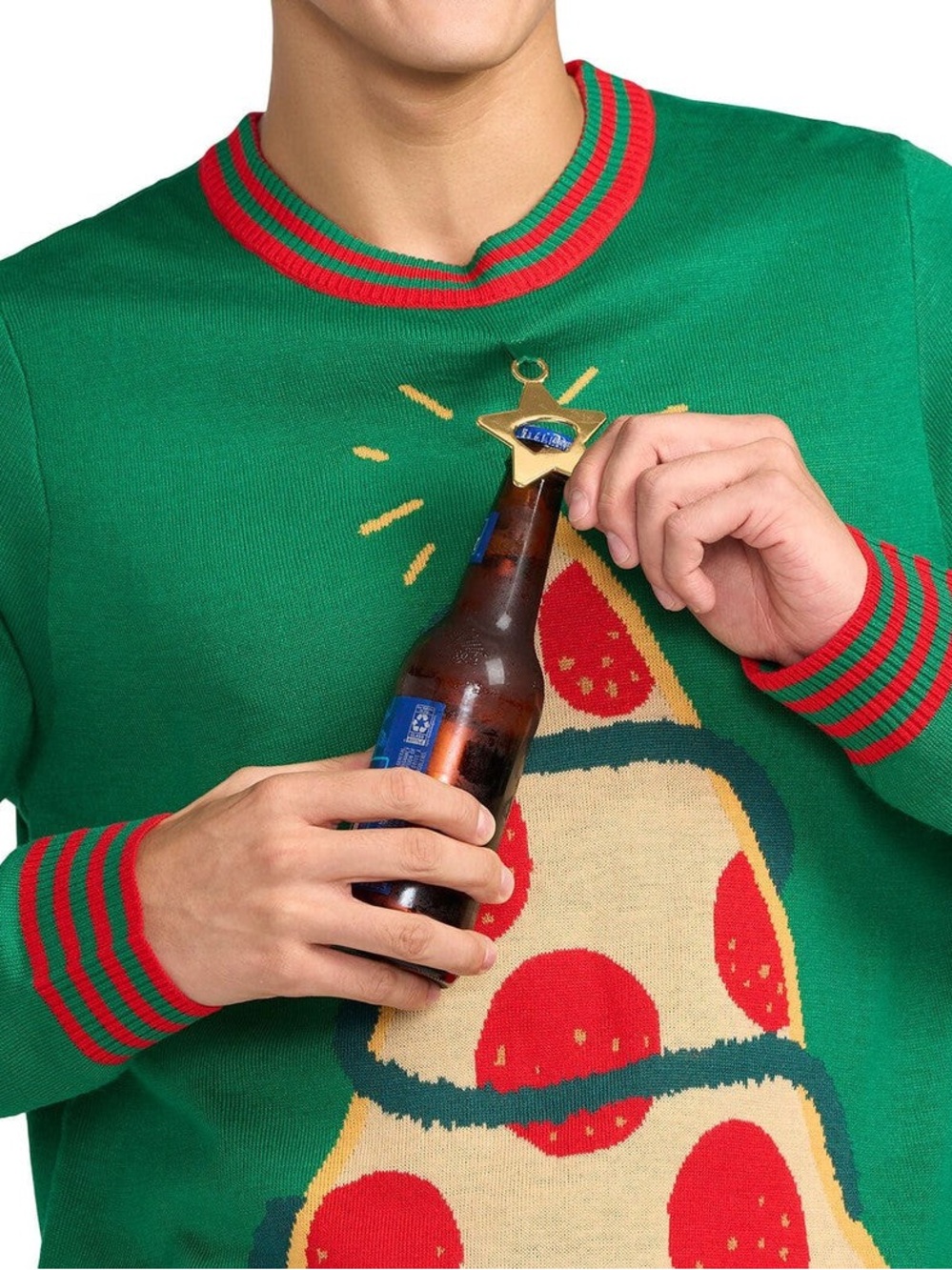 Tipsy Elves Men’s Pizza Tree Ugly Holiday Sweater, XL, Bottle Opener. NWT